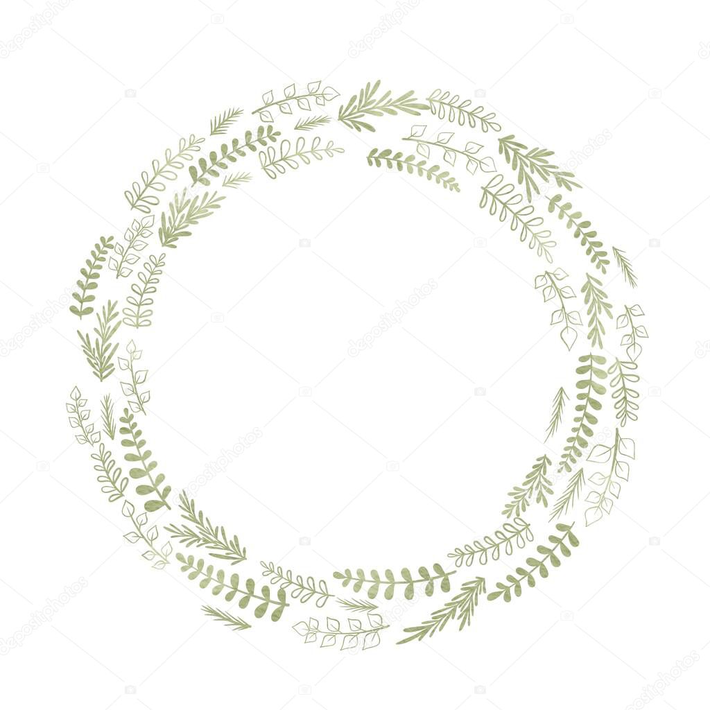 Abstract weed and fern wreath illustration for decoration on healthy, organic and nature concept.