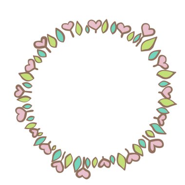 Sevgililer Günü, düğün ve romantizm konsepti için soyut çiçek kalpleri ve çelenk çizimi.