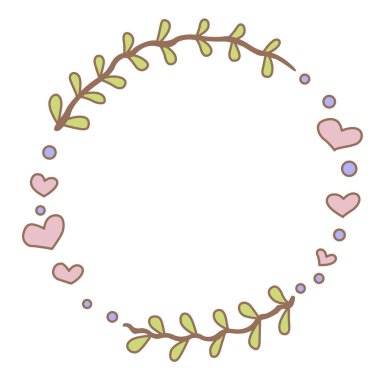 Sevgililer Günü, düğün ve romantizm konsepti için soyut çiçek kalpleri ve çelenk çizimi.