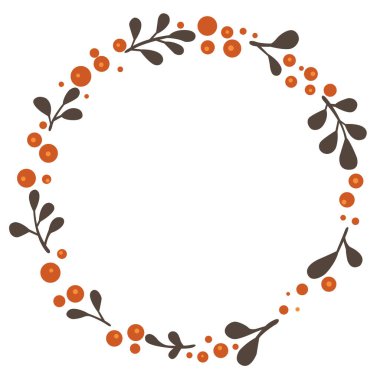 Sonbahar mevsiminde ve Şükran Günü festivalinde süsleme için soyut kahverengi yaprak ve yabanmersini çelengi demeti..