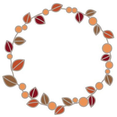 Soyut yabani meyve ve renkli sonbahar yaprakları Şükran Günü festivali ve doğa konseptini süslemek için çelenk çizimi. 