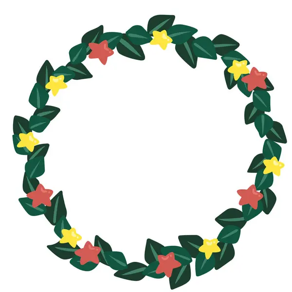 Estrela Natal Com Folhas Verdes Ornamento Coroa Ilustração Para Decoração —  Vetores de Stock