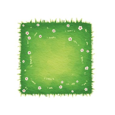 Doğa ve bahçe konsepti üzerine dekorasyon için çiçek karesi pankareli suluboya resimli çim tarlası.