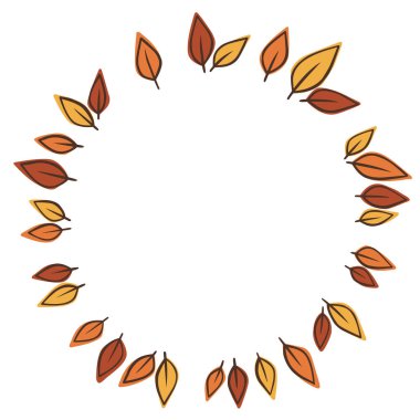 Soyut renkli sonbahar yaprakları doğayı, sonbahar mevsimini ve Şükran Günü festivalini süslemek için çelenk çizimi.