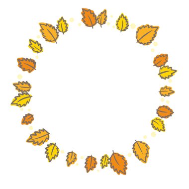 Soyut renkli sonbahar yaprakları doğayı, sonbahar mevsimini ve Şükran Günü festivalini süslemek için çelenk çizimi.