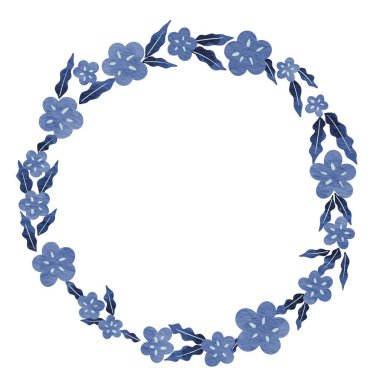 Soyut Mavi demet çiçek çelengi suluboya resmetme Vintage ve klasik romantizm üzerine dekorasyon için.