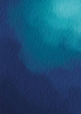 Su ve gökyüzü konsepti üzerine dekorasyon için soyut derin okyanus mavisi suluboya çizimi.