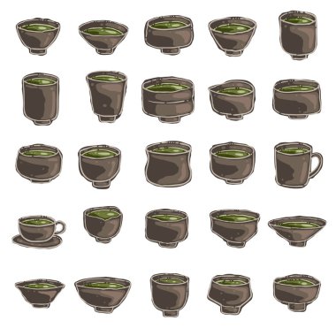 Tea cup, tea bowl and chawan with matcha hand draw illsutration for decoration on drinks and ceremonial tea traditional. clipart