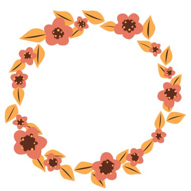 Yaz ve sonbahar festivallerinde süsleme için yapraklı soyut sonbahar çiçeği çerçevesi.