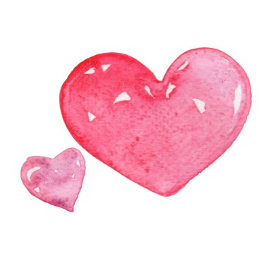 İki kırmızı kalp şekilli suluboya resim duygusal, düğün ve sevgililer günü festivalinin süsleme işareti.