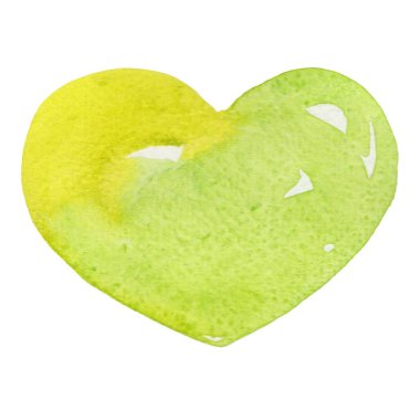 Çimen yeşili kalp, duygusal, düğün ve sevgililer günü festivalinin süsleme işareti olarak suluboya çizimi.