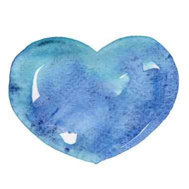 Su mavisi kalp şekilli suluboya resim duygusal, düğün ve sevgililer günü festivalinin süsleme işareti.