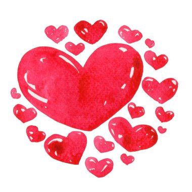 Kırmızı kalpler, duygusal, düğün ve Sevgililer Günü Festivali 'nin süsleme işareti olarak suluboya çelengi şekillendirdi.