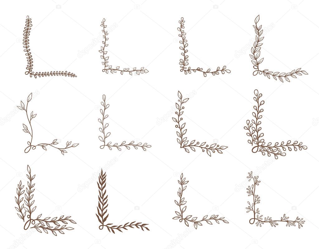 Hand draw Leaf and ivy conner illustration for decoration on nature, healthy, tea drinks and organic life style concept.