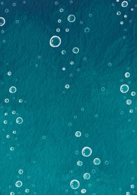 Okyanusun dekorasyonu, su içilmesi, su ve deniz yaşamı kavramları için kağıt üzerinde su yağındaki hava kabarcığı..