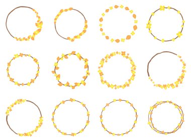 Yazın, sonbaharda, düğün ve romantizm konsepti için soyut sarı ve turuncu renkli çelenk dekoru.