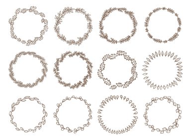 Soyut Doodle doğa, bahçe ve romantizm kavramını süslemek için çelenk bırakıyor..