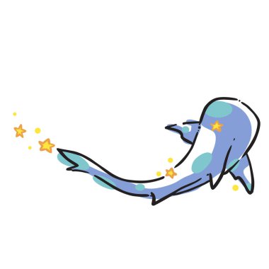 Balina köpekbalığı ve yıldız karalama illüstrasyonu yaz tatili, deniz yaşamı, denizcilik ve okyanus konsepti.