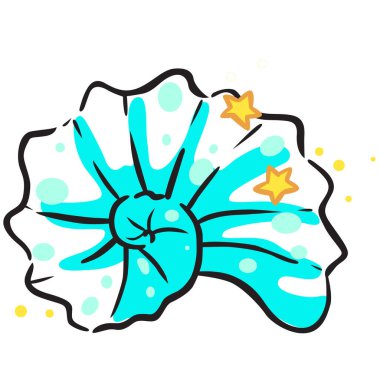 Yaz tatili, deniz yaşamı, denizcilik ve okyanus konsepti için deniz kabuğu ve yıldız karalama çizimi.