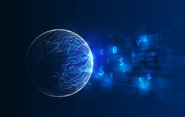 Para transferi. Küresel para birimi. Borsa 'da. Stok vektör illüstrasyonu