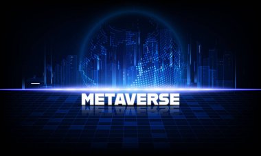 Metaverse dünya sanal gerçeklik teknolojisi kavramı. Şeylerin interneti (IoT). Gelecekçi iş finans engelleme zinciri