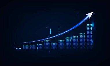 İş büyüme grafiği grafiği ve finansal ok yükseldi. Geliştirme grafiği karı ve yatırımı.