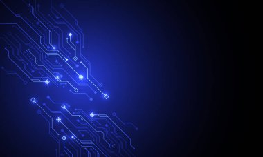 Kuantum bilgisayar teknolojileri konsepti. Gelecekçi mavi devre arkaplan vektörü. Modern teknoloji devre kartı