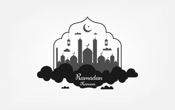 Islamische Grußkarte Ramadan Kareem Mit Halbmond Und Laterne — Stockvektor