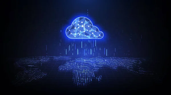 Technologie Cloud Panneau Stockage Nuage Filaire Polygonal Avec Sur Bleu — Image vectorielle