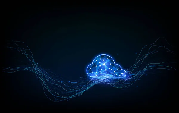 Tecnología Cloud Signo Almacenamiento Nube Con Marco Alambre Poligonal Azul — Archivo Imágenes Vectoriales