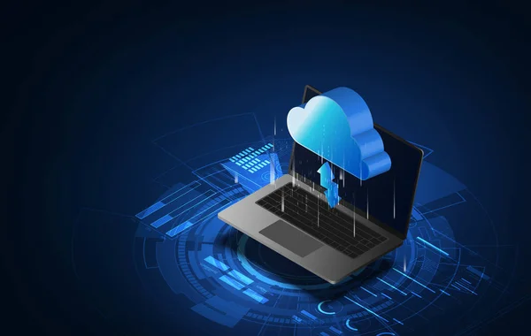 Cloud Αποθήκευση Laptop Ισομετρική Βάση Data Center Ανταλλαγή Δεδομένων Για — Διανυσματικό Αρχείο