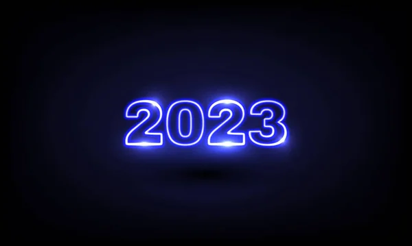发光的蓝色霓虹灯2023字符在夜晚 新年的概念 矢量说明 — 图库矢量图片
