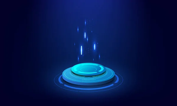 Portails Néon Cercle Futuriste Scène Laboratoire Podium Hologramme Téléportation Magique — Image vectorielle