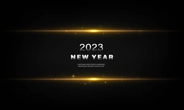 New Year 2023 Abstract Golden Light Effect Black Background — Stock Vector