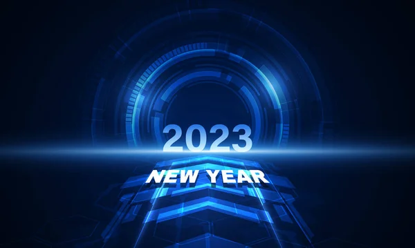 Frohes Neues Jahr 2023 Feier Mit Bule Light Abstrakte Uhr — Stockvektor
