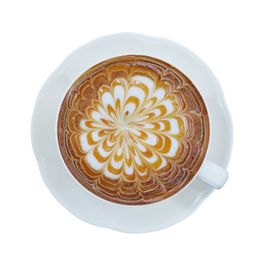 Sıcak kahve, karamel macchiato cappuccino bardağı manzarası.