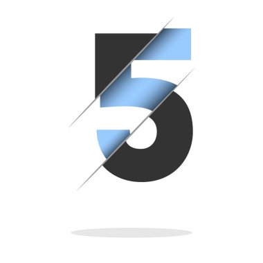 5 number, 3d cut design. Icon for celebration design. Vector typography. Creative black design. Vector texture.