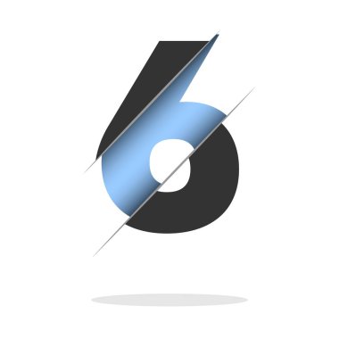 6 number, 3d cut design. Icon for celebration design. Vector typography. Creative black design. Vector texture.