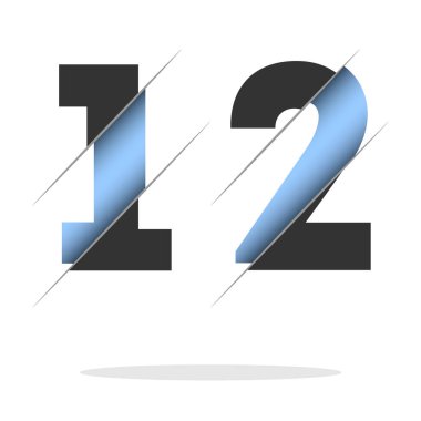 12 number, 3d cut design. Icon for celebration design. Vector typography. Creative black design. Vector texture.