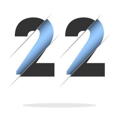 22 number, 3d cut design. Icon for celebration design. Vector typography. Creative black design. Vector texture.