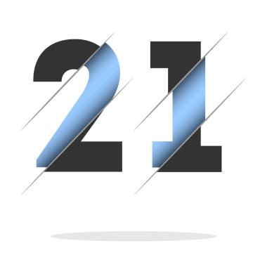 21 number, 3d cut design. Icon for celebration design. Vector typography. Creative black design. Vector texture.