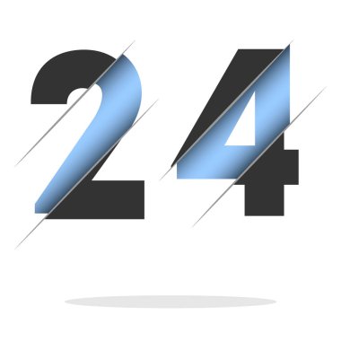 24 number, 3d cut design. Icon for celebration design. Vector typography. Creative black design. Vector texture.