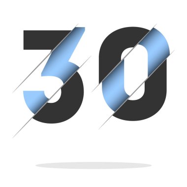 30 number, 3d cut design. Icon for celebration design. Vector typography. Creative black design. Vector texture.