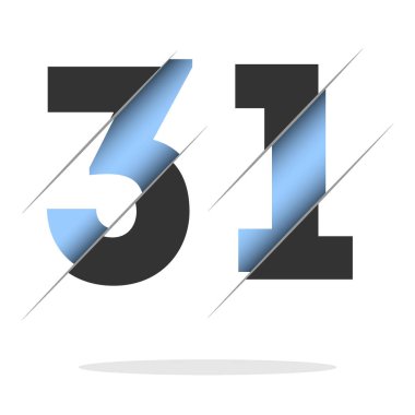31 number, 3d cut design. Icon for celebration design. Vector typography. Creative black design. Vector texture.