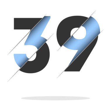 39 number, 3d cut design. Icon for celebration design. Vector typography. Creative black design. Vector texture.