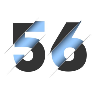 56 number, 3d cut design. Icon for celebration design. Vector typography. Creative black design. Vector texture.