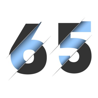 65 number, 3d cut design. Icon for celebration design. Vector typography. Creative black design. Vector texture.