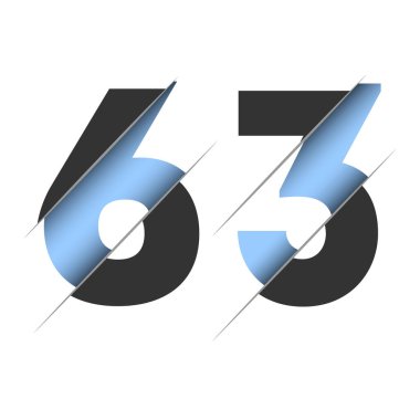 63 number, 3d cut design. Icon for celebration design. Vector typography. Creative black design. Vector texture.