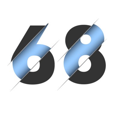 68 number, 3d cut design. Icon for celebration design. Vector typography. Creative black design. Vector texture.