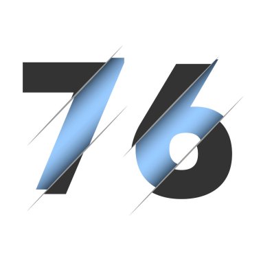 76 number, 3d cut design. Icon for celebration design. Vector typography. Creative black design. Vector texture.